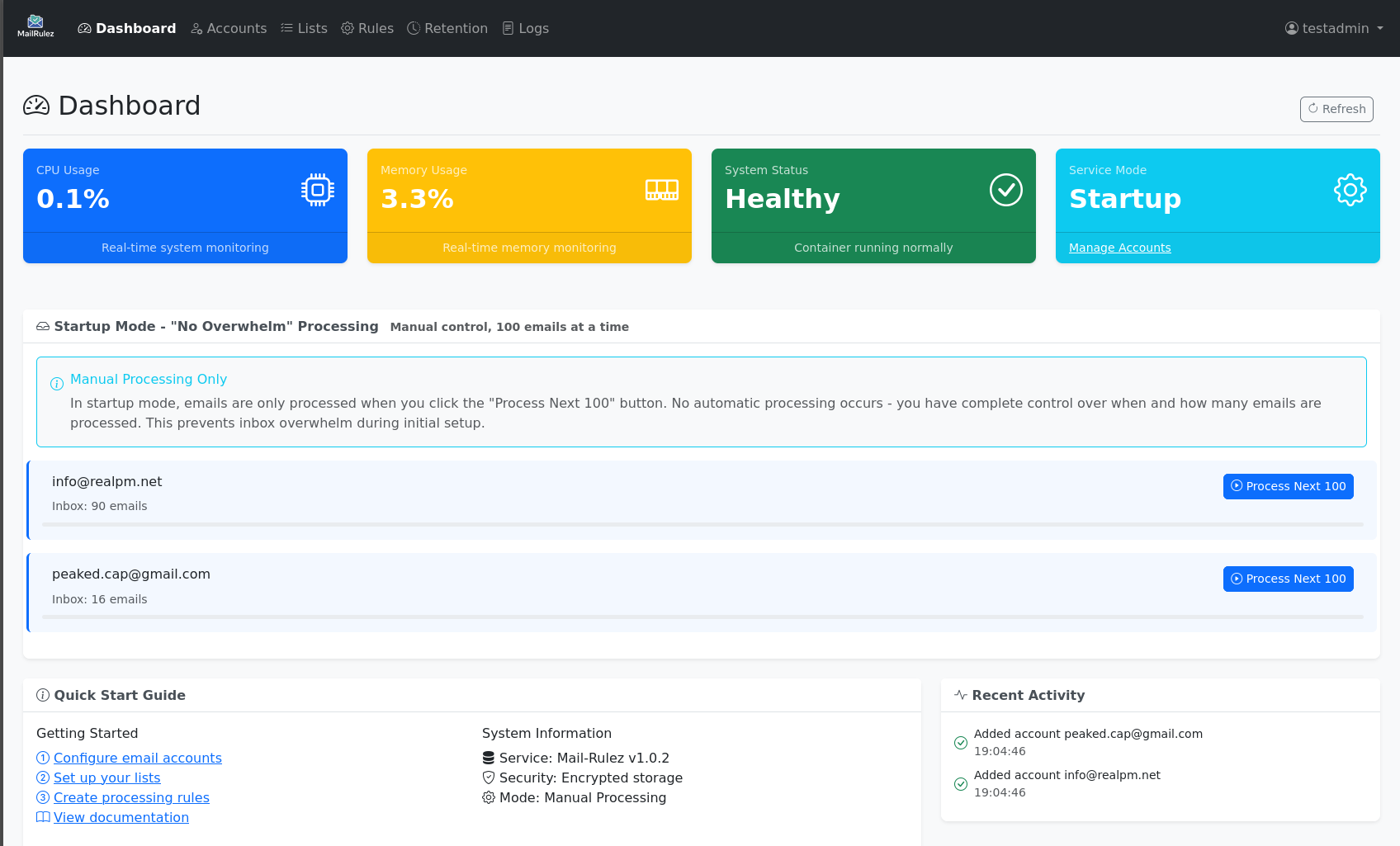 Mail-Rulez Dashboard Overview